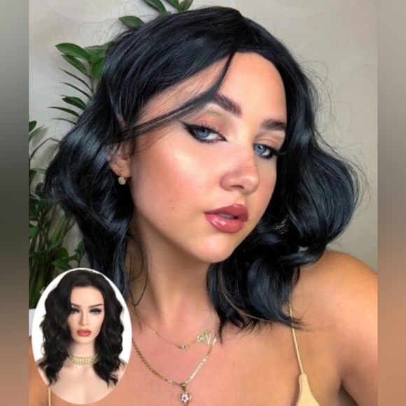 Uniwigs Night Elf Black Wavy Hard Front Synthetic Wig - Picture 3 of 3